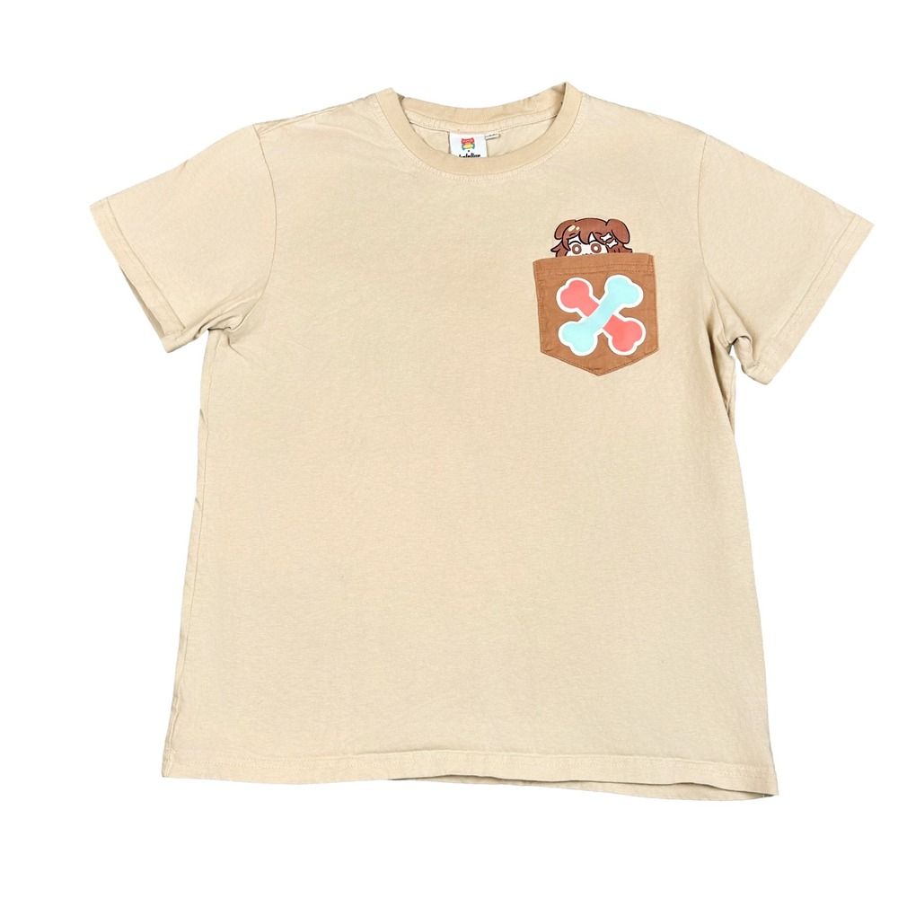 OMOCAT x Hololive Gamers Inugami Korone Otaku Pocket T-Shirt Tan Womens Medium